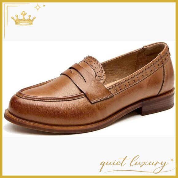Leather Penny Loafers Slip-On Flats Comfortable Business Casual Office Shoes